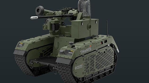 Ukázka variability pozemního dronu THeMIS, který vyrábí a úspěšně prodává původně estonský startup Milrem Robotics. (21. března 2025)