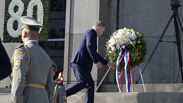 Slovenský premiér Robert Fico při oslavách 80. výročí osvobození Bratislavy za druhé světové války. (4. dubna 2025)