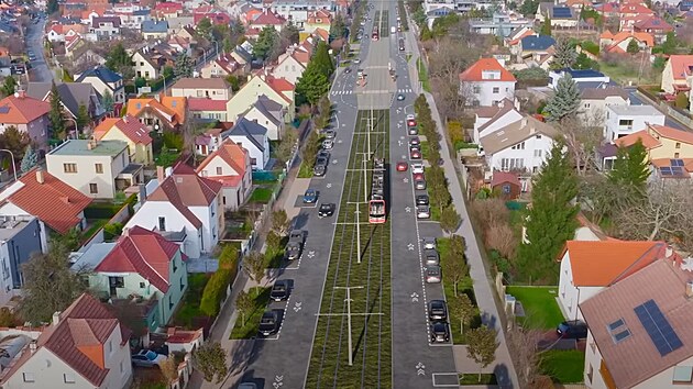 Vizualizace tramvajové trati z Kobylis do Sedlce (17. dubna 2025)