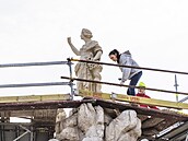 Na kašnu Parnas na Zelném trhu v Brně se vrátila alegorická socha Evropy.... Na kašnu Parnas na Zelném trhu v Brně se vrátila alegorická socha Evropy....