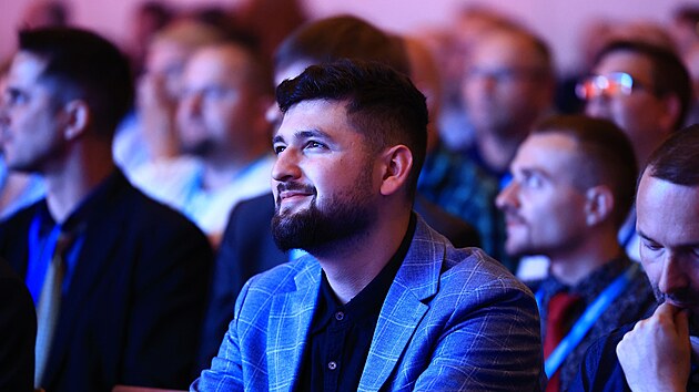 Matěj Gregor na sněmu Motoristů sobě v Olomouci (19. července 2025)