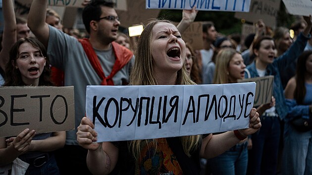 Kyjev. Protesty proti novému zákonu, který omezuje nezávislost protikorupční agentury NABU (22. července 2025)