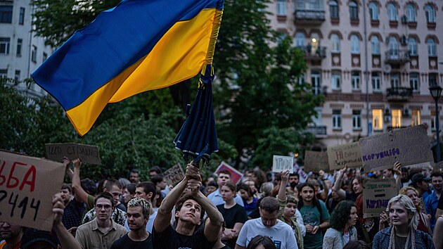 Kyjev. Protesty proti novému zákonu, který omezuje nezávislost protikorupční agentury NABU (22. července 2025)