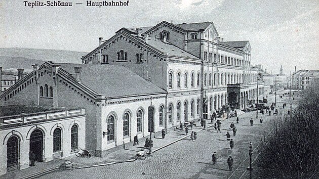 Stanice Teplitz-Schönau, dnes Teplice v Čechách, na dobové pohlednici