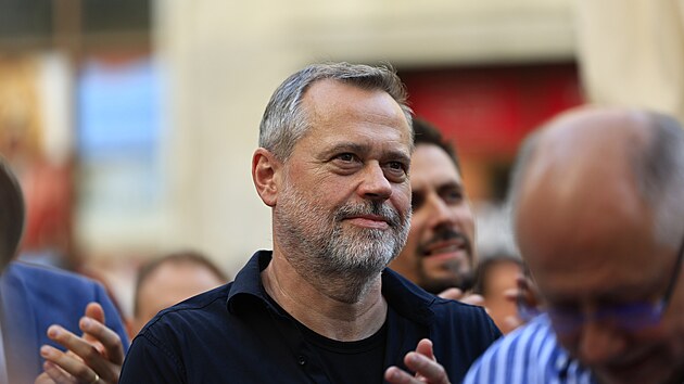 Předseda brněnské ODS a náměstek brněnské primátorky Robert Kerndl na akci na podporu Petra Fialy a uskupení SPOLU. (11. 9. 2025)