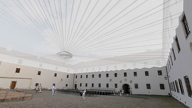 Vizualizace návrhu na zastřešení třetího nádvoří brněnského hradu Špilberk.