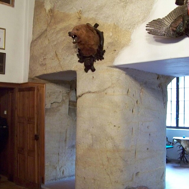 Pískovcová skála v loveckém salónku na hradě Houska