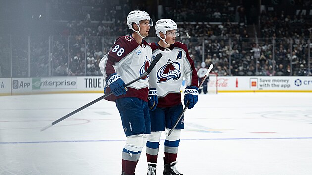 Martin Nečas (vlevo) slaví gól spolu s obráncem Calem Makarem.