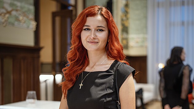 Katerina Demetrashvili ve volebním štábu Pirátů. (4. října 2025)