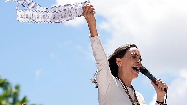 Venezuelská opozičnice María Corina Machadová (28. srpna 2024)