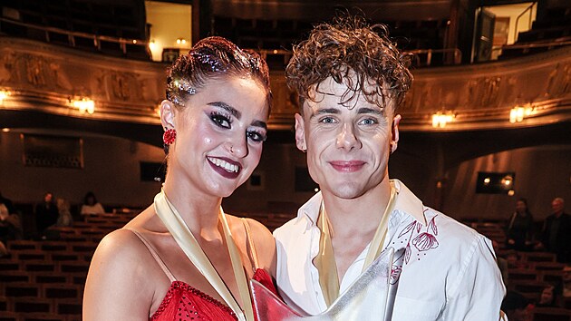 Vítězové sedmého pražského ročníku Roztančeného divadla Antonín Holub a Eliška Stehnová (12. října 2025)