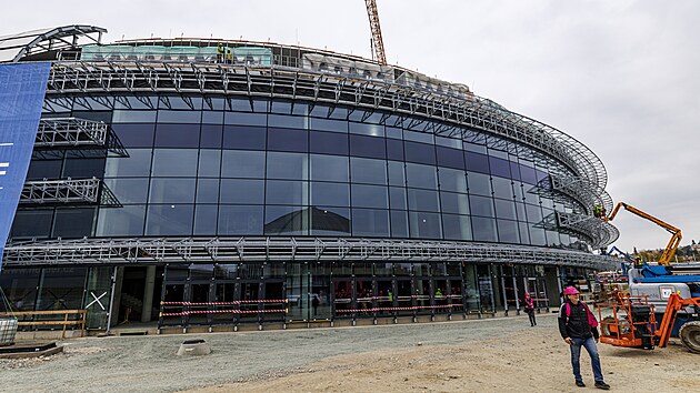 Pohled na rozestavěnou multifunkční arénu v Brně. Ponese název T-Mobile arena. (22. října 2025)