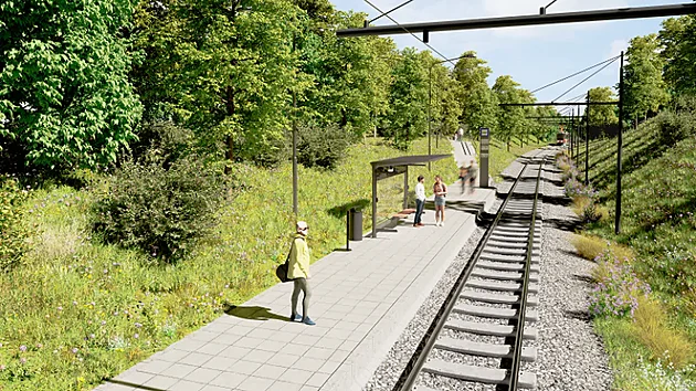 Nová tramvajová trať Olšanská – Habrová, jednokolejný úsek – zastávka Habrová.