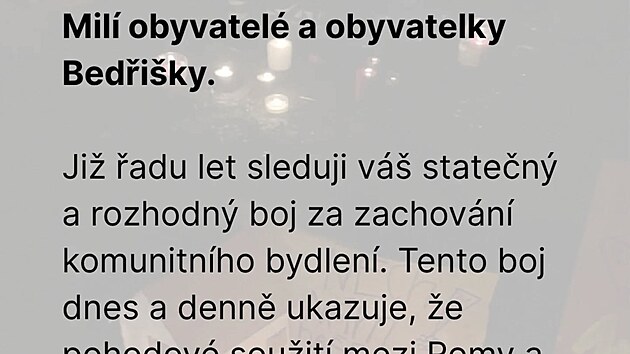 Oslavy výročí 17. listopadu 1989 se odehrály také v ostravských Mariánských Horách v osadě Bedřiška, kde aktivisté brání bourání domu. (17. listopadu 2025)