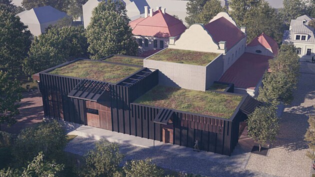 Studie proměny restaurace Nové slunce v Novém Jičíně na městský kulturní dům. Na vizualizaci přístavba v zadním traktu areálu. (26. listopadu 2025)