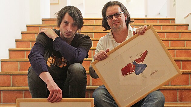 Jan Kunze (vlevo) s Miroslavem Houškou coby kurátoři výstavy děl Andyho Warhola v roce 2015.