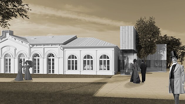 Vizualizace budoucí podoby Sadové kavárny ve Františkových Lázních.