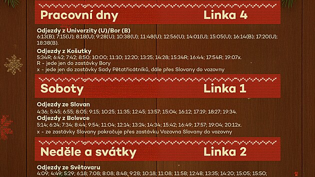 Jízdní řád vánoční tramvaje.