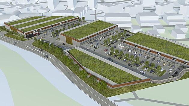 Obchodní zóna má pokrýt přibližně 12 tisíc metrů čtverečních. Na obrázku je předběžná vizualizace, která ještě dozná změn. (prosinec 2025)