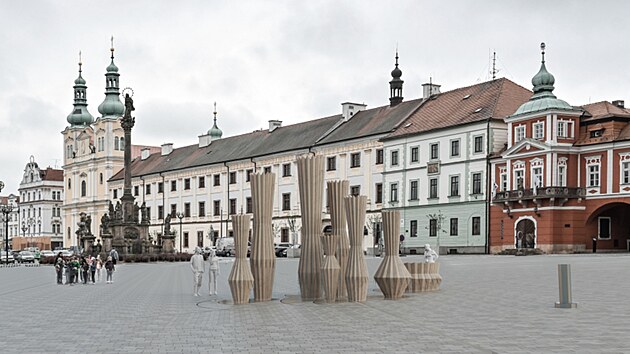 Kašnu z devíti nádob navrhli vítězové soutěže Tomáš Pavlacký a Petr Preininger.