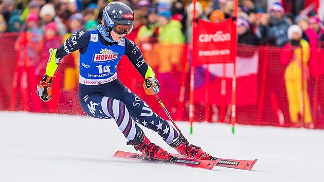 Mikaela Schiffrinová v obřím slalomu ve Špindlerově Mlýně (24. ledna 2026).