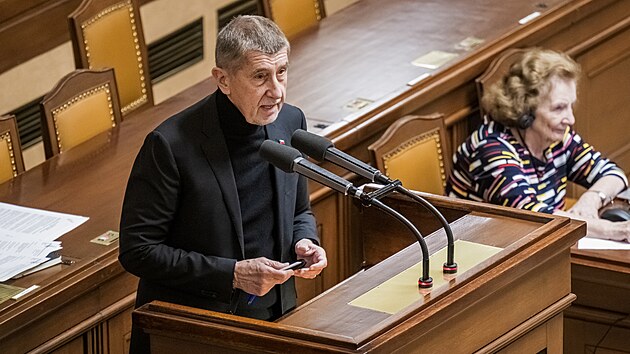 Premiér Andrej Babiš hovoří na schůzi Poslanecké sněmovny, 30. ledna 2026