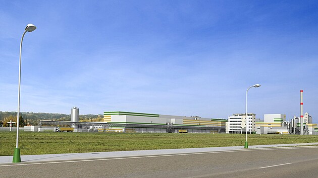 Vizualizace projektu papírny a spalovny firmy Wanemi v průmyslové zóně Zábřeha.