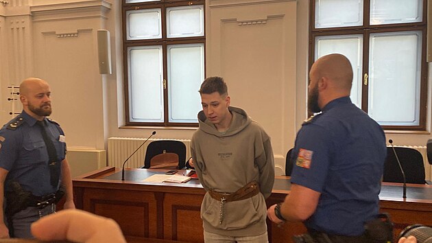Sedmadvacetiletý Adam Chmura u Krajského soudu v Plzni. Recidivista loni v červnu pobodal v Sušici náhodného muže. (9 února 2026)