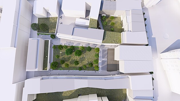 Nejnovější vizualizace nové zástavby v oblasti komplexu někdejšího obchodního domu Slezanka. Ukazují chystané rozmístění a objem zástavby, její možnou podobu by měla přinést architektonická soutěž.