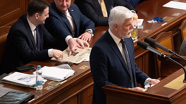 Prezident Petr Pavel vystoupil na 10. schůzi sněmovny. (3. března 2026)