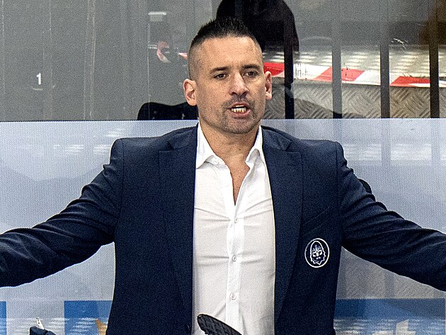 Tren&eacute;r Kladna Plekanec během druh&eacute;ho z&aacute;pasu předkola play off.