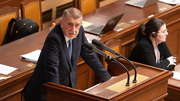 Pravideln&eacute; &uacute;stn&iacute; interpelace na členy vl&aacute;dy. Na sn&iacute;mku předseda vl&aacute;dy Andrej Babi&scaron; (ANO). (12. března 2026)