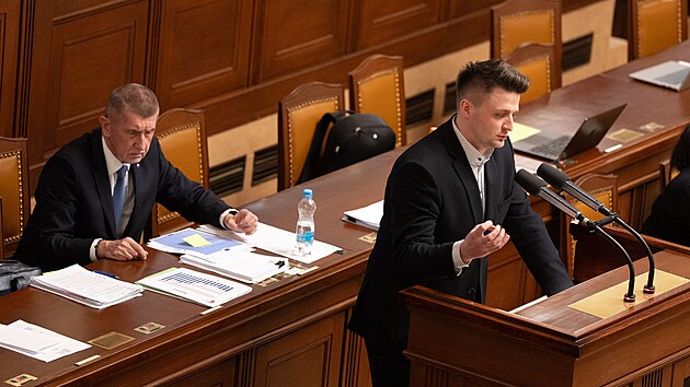 Pravidelné ústní interpelace na členy vlády. Na snímku Štěpán Slovák (ODS). (12. března 2026)