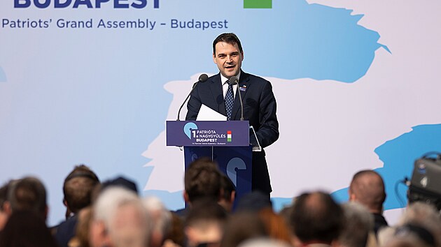 Ministr zahranič&iacute; Petr Macinka na setk&aacute;n&iacute; Patriotů pro Evropu v Budape&scaron;ti (23. března 2026)