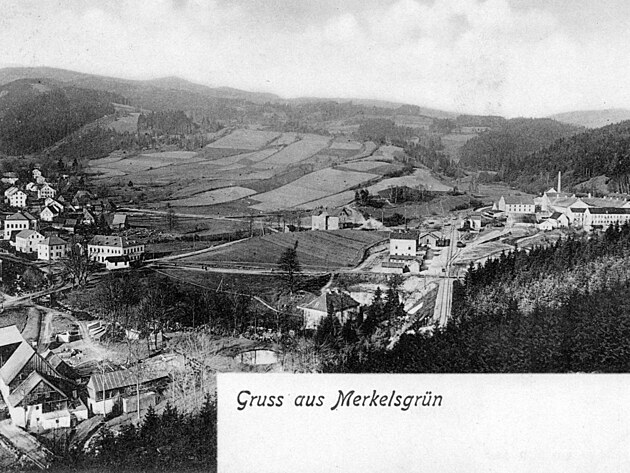 Stanice Merklín na dobové pohlednici