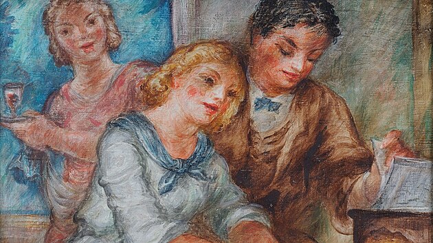 Anton&iacute;n Proch&aacute;zka, Hudba, olej, pl&aacute;tno, 60 &times; 72 cm (sb&iacute;rka GMU)