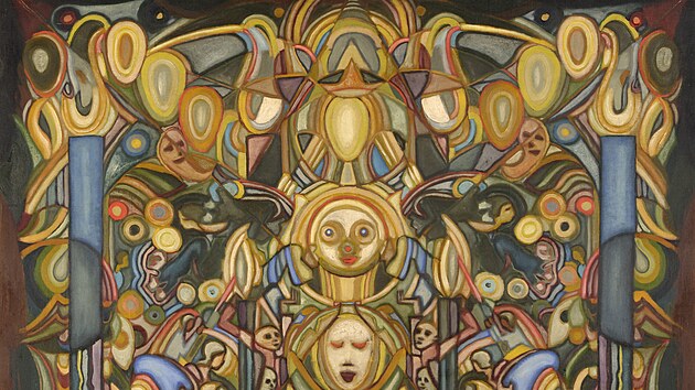 Josef V&aacute;chal, Apote&oacute;za spiritualismu, 1921, olej, pl&aacute;tno, 135 &times; 150 cm (sb&iacute;rka GMU)