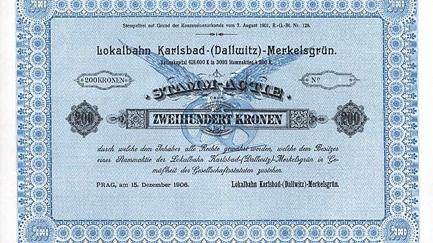 Akcie společnosti Místní dráha Karlovy Vary - (Dalovice) - Merklín