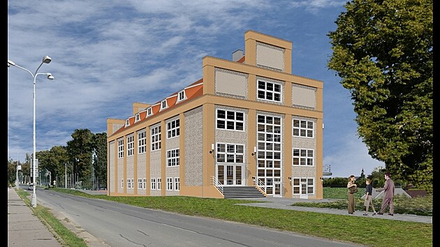 Vizualizace krnovsk&eacute; Bauerovy sokolovny po jej&iacute; celkov&eacute; obnově