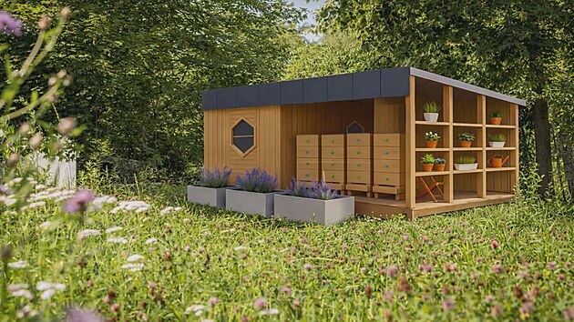 N&aacute;vrh apidomku, kde se budou lid&eacute; l&eacute;čit s pomoc&iacute; vzduchu z včel&iacute;ch &uacute;lů, kter&yacute; pl&aacute;nuje postavit včelař Michal Hojda. (30. dubna 2026)