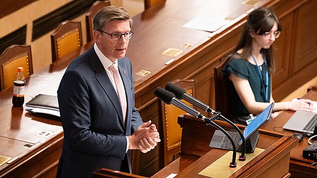 Martin Kupka (ODS) na mimořádné schůzi Poslanecké sněmovny. Ta se zabývá veřejným rozpočtem a podporou bydlení. (6. května 2026)