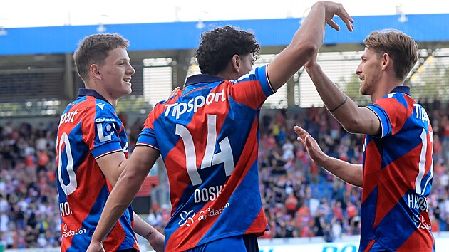 Plzeň&scaron;t&iacute; fotbalist&eacute; se raduj&iacute; z g&oacute;lu.