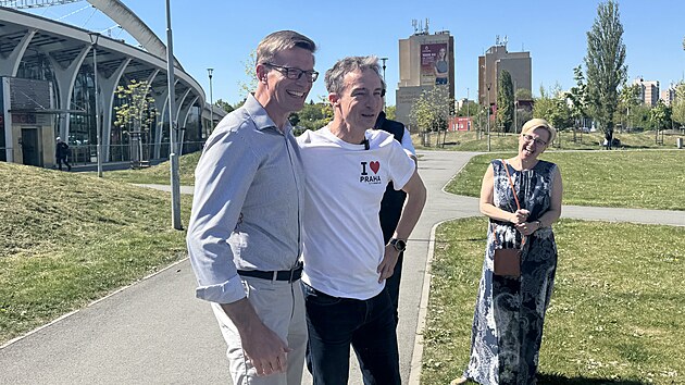 Tom&aacute;&scaron; Portl&iacute;k a Martin Kupka (oba ODS) při slavnostn&iacute;m zah&aacute;jen&iacute; kampaně do Zastupitelstva hlavn&iacute;ho města Prahy. (1. května 2026)