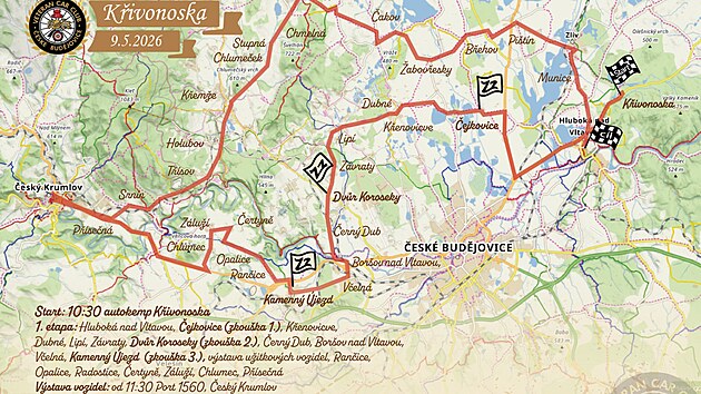 Mapa 55. ročn&iacute;ku Rallye Křivnoska, kter&yacute; se pojede druhou květnovou sobotu.