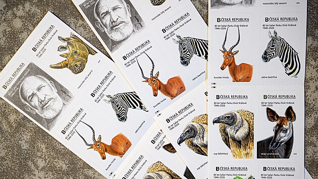 Emise po&scaron;tovn&iacute;ch zn&aacute;mek připom&iacute;n&aacute; leto&scaron;n&iacute; 80. v&yacute;roč&iacute; založen&iacute; zoo ve Dvoře Kr&aacute;lov&eacute; nad Labem. (10. května 2026)