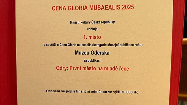 Publikace &bdquo;Odry: Prvn&iacute; město na mlad&eacute; řece&ldquo; z&iacute;skala nejprestižněj&scaron;&iacute; česk&eacute; muzejn&iacute; oceněn&iacute; Gloria musaealis &ndash; 1. m&iacute;sto v kategorii Muzejn&iacute; publikace roku 2025