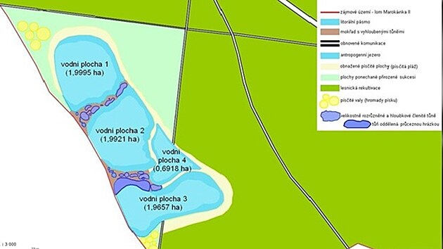 Tak by mohl vypadat les u Krňovic po ukončení těžby v pískovně Marokánka II. V plánu jsou pláže, jezera, bikerské trasy.