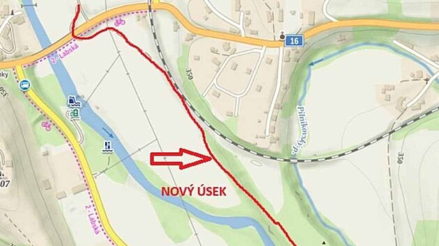 Připravovan&yacute; &uacute;sek Labsk&eacute; cyklostezky z Vestřevi do Debrn&eacute;ho