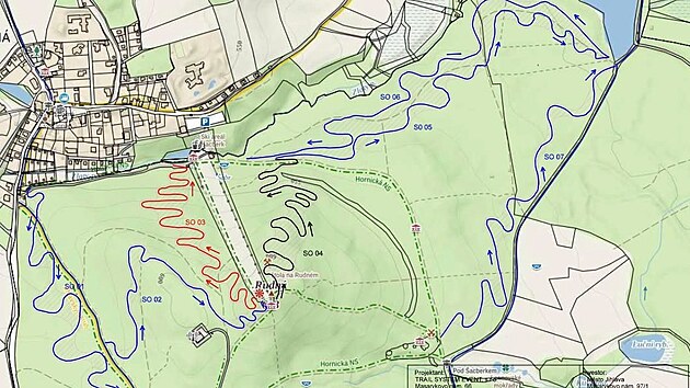 Prvotn&iacute; n&aacute;vrh, jak by v budoucnu třeba mohly vypadat trasy singletrailů na vrchu Rudn&yacute; u Jihlavy.