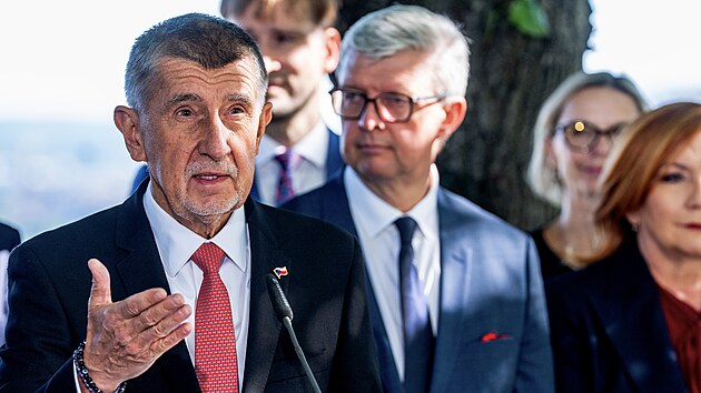 Premiér Andrej Babiš (ANO) na tiskové konferenci k vyhodnocení plnění programového prohlášení vlády za první pololetí roku 2026. (9. července 2026)